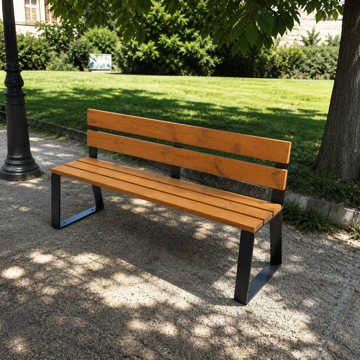 banc avec dossier - en situation dans un parc