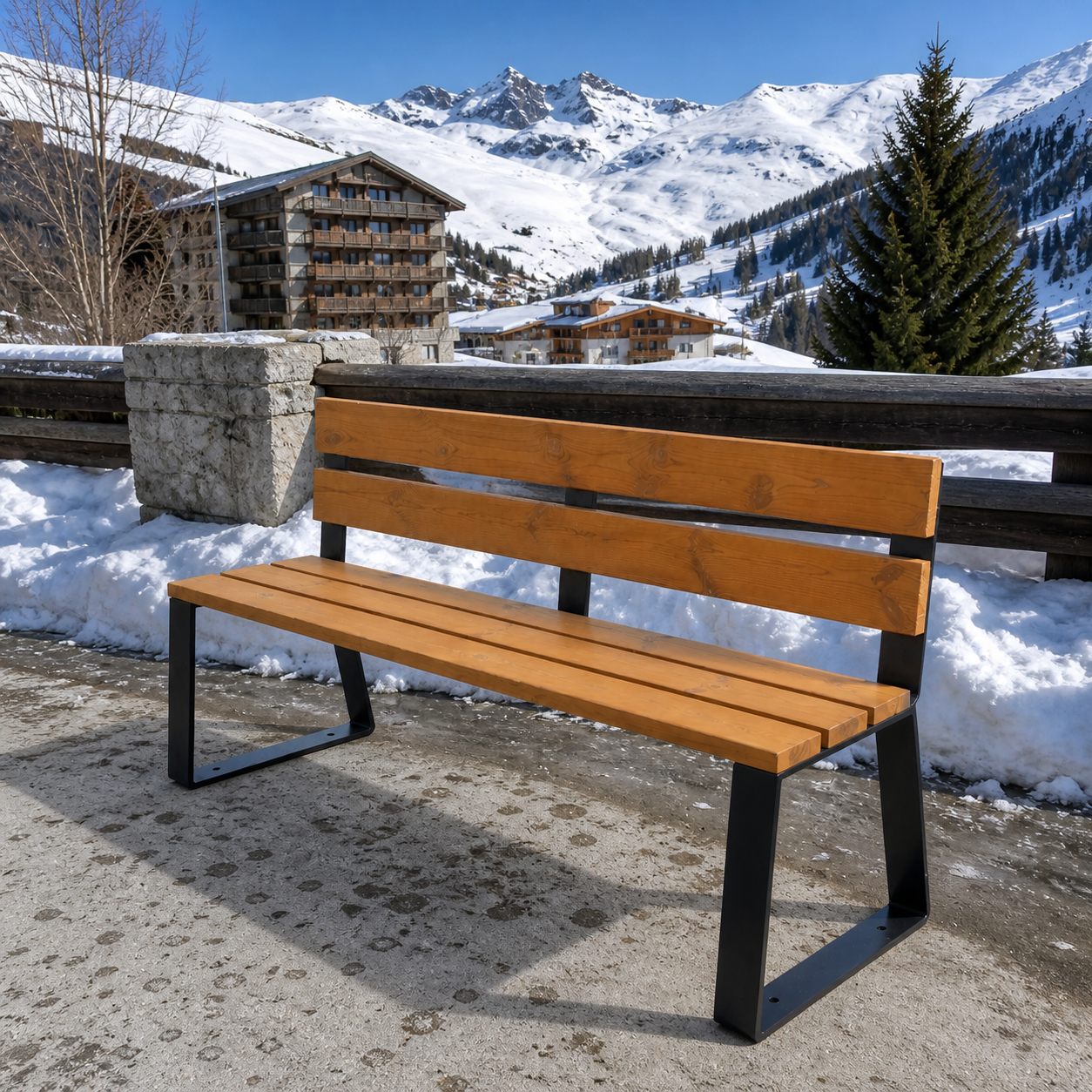 banc avec dossier - en situation station de ski